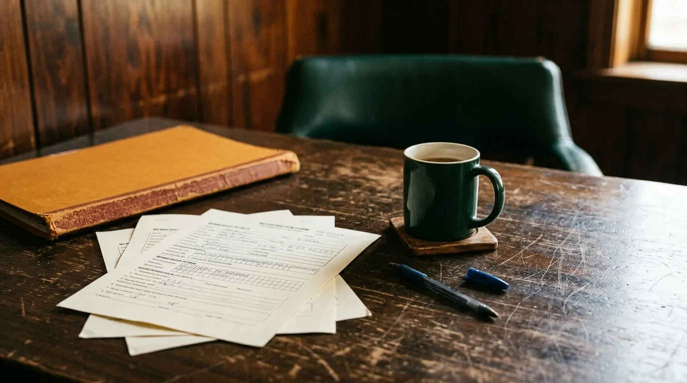 Dossier papier et stylo posés sur une table de club-house